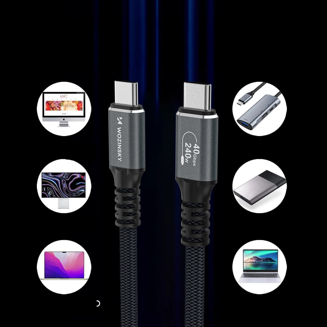 Kabl za prenos podataka i punjenje USB-C - USB-C WZK WPS-UY42S, 240W, 2m, Crni
