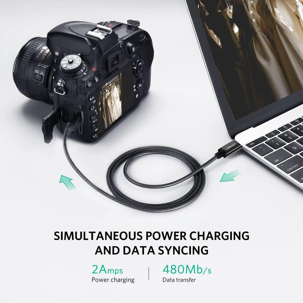 Kabl za podatke i punjenje USB-C - miniUSB UGREEN US242, 18W, 1m, Crni