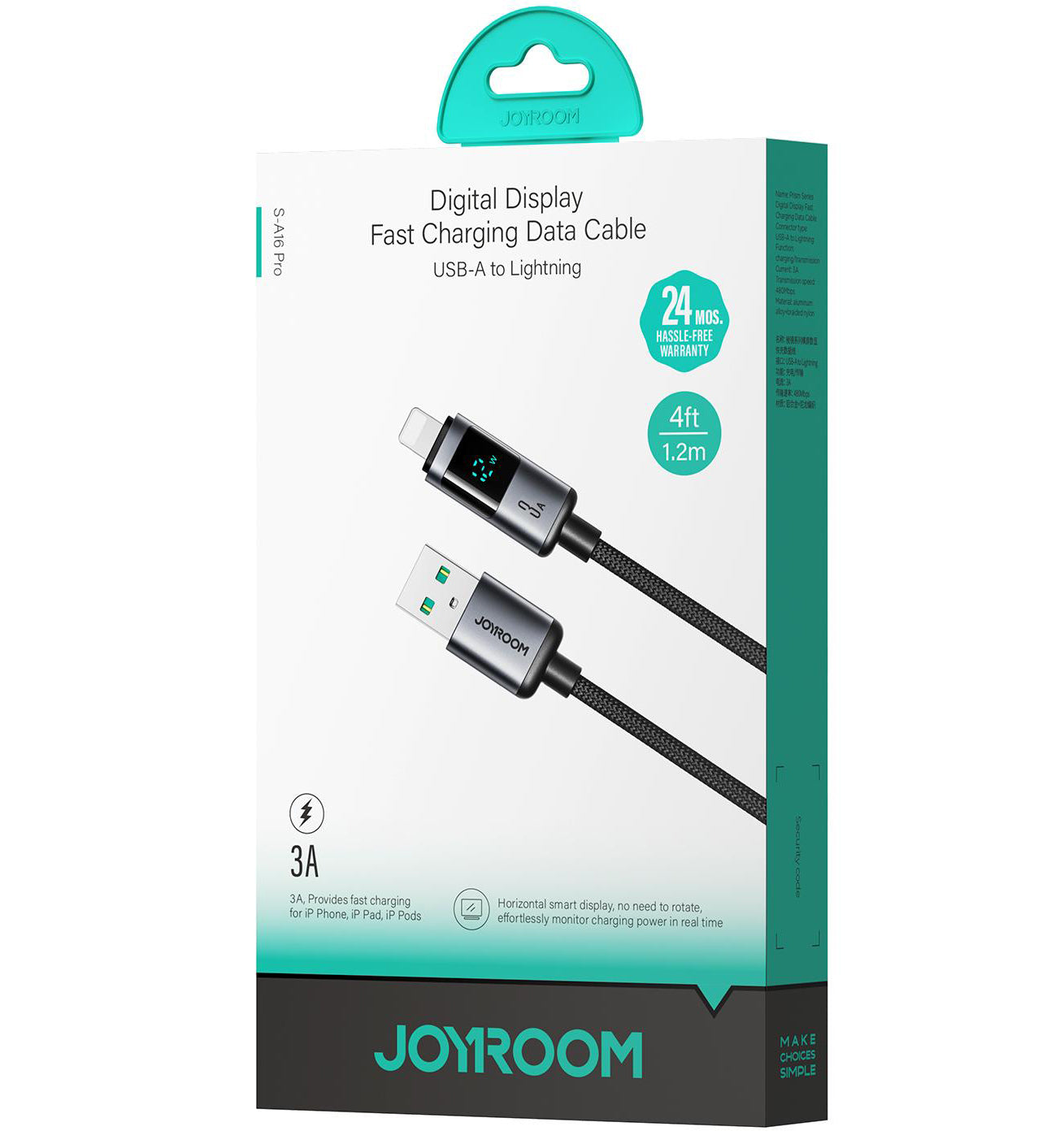 Kabl za podatke i punjenje USB-A - Lightning Joyroom S-A16 Pro Prism Display, 12W, 1.2m, Crni