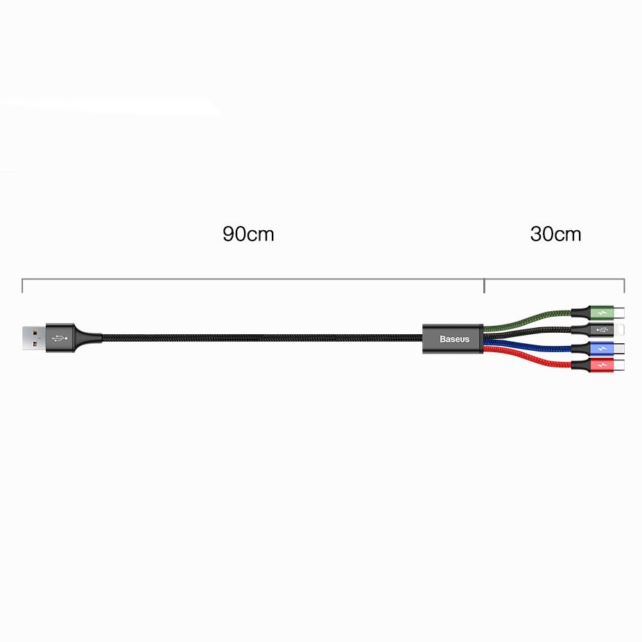 USB-A - 2 x Lightning / microUSB / USB-C Baseus Rapid 4in1 Charging Cable, 20W, 1.2m, Black CA1T4-A01