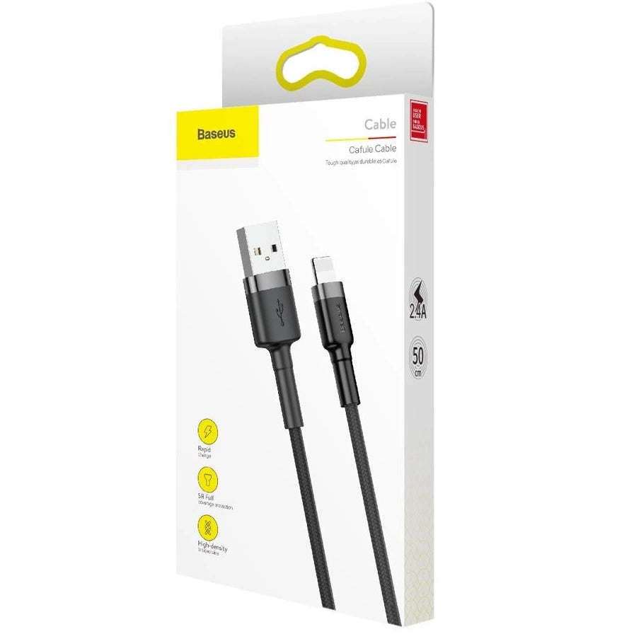 Data and Charging Cable USB-A - Lightning Baseus Cafule, 18W, 0.5m, Gray CALKLF-AG1 