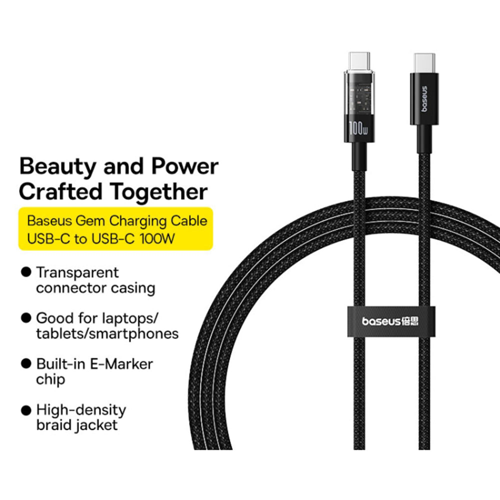 Kabl za prenos podataka i punjenje USB-C - USB-C Baseus Gem, 100W, 1m, Crni P10373000111-00