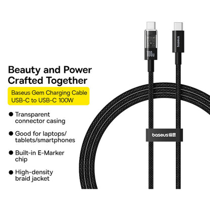 Kabl za prenos podataka i punjenje USB-C - USB-C Baseus Gem, 100W, 1m, Crni P10373000111-00