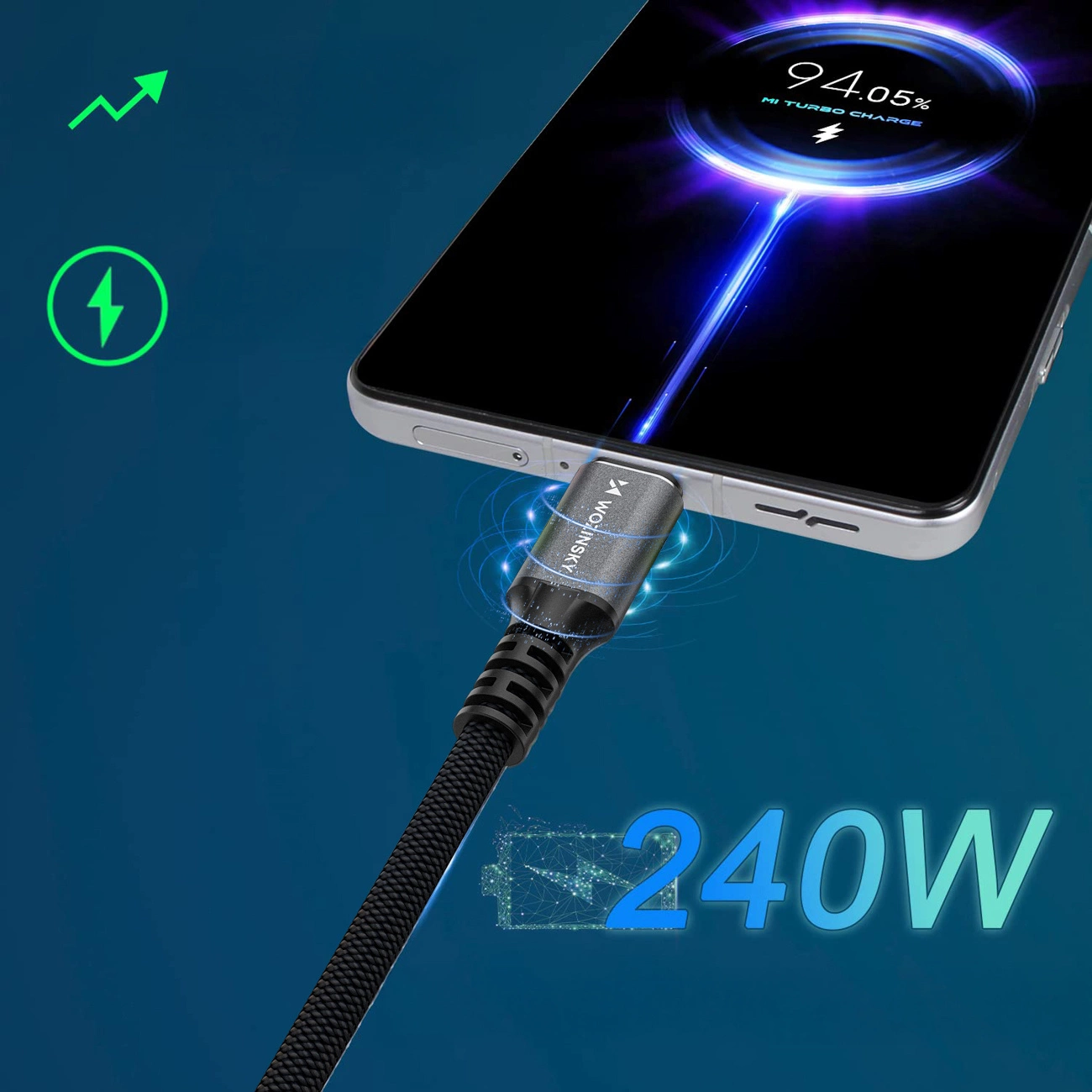 Kabl za prenos podataka i punjenje USB-C - USB-C WZK WPS-UY42S, 240W, 2m, Crni