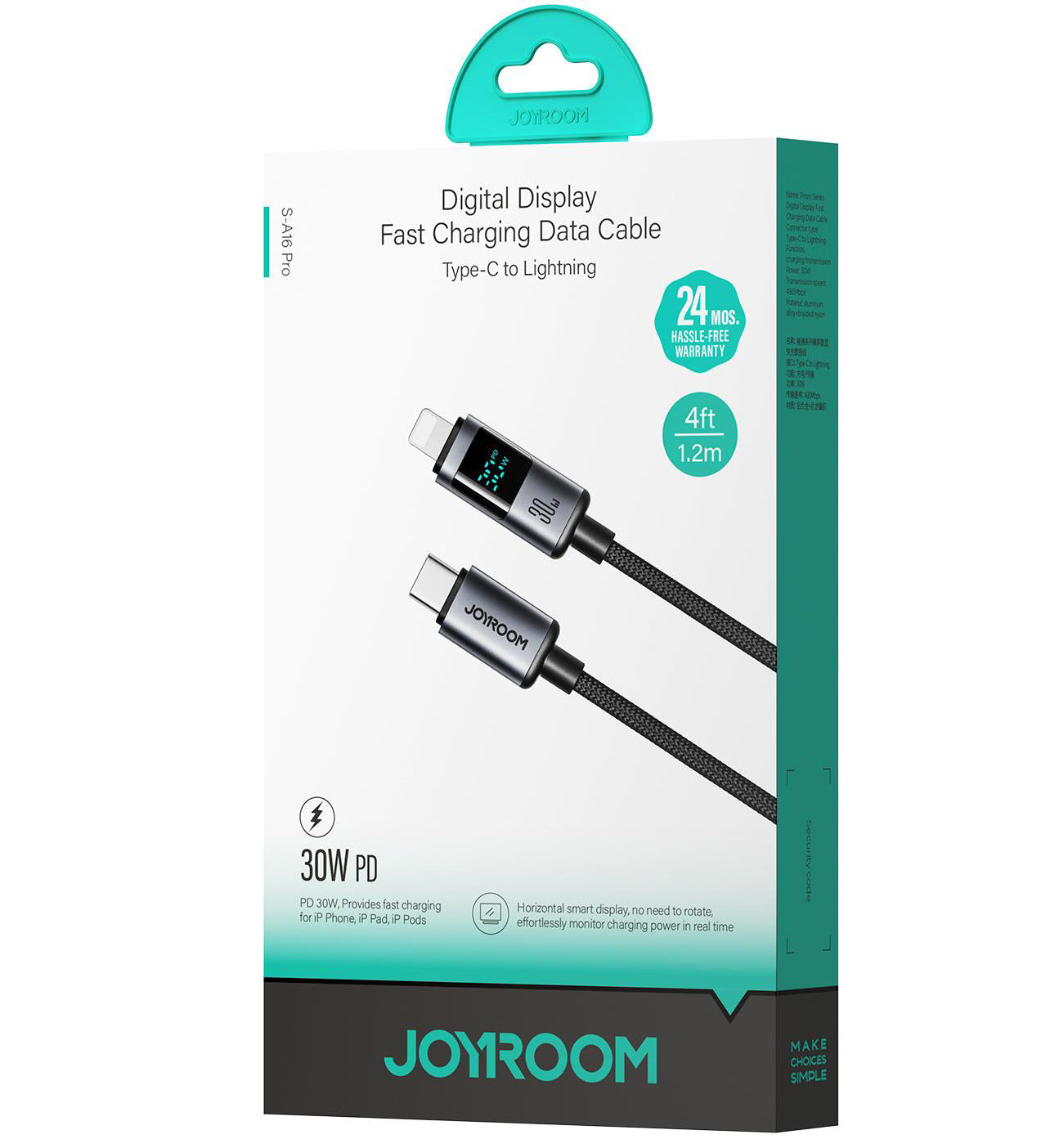 Kabl za podatke i punjenje USB-C - Lightning Joyroom S-A16 Pro Prism Display, 30W, 1.2m, Crni