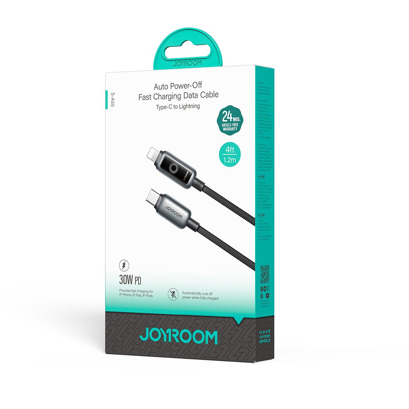 Kabl za prenos podataka i punjenje USB-C - Lightning Joyroom S-A55 StarFlight Display, 30W, 1.2m, Crni