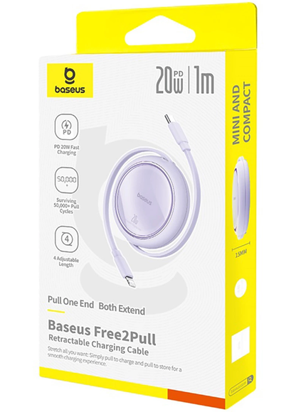 USB-C kabl za prenos podataka i punjenje - Lightning Baseus Free2Pull Mini Retractable, 20W, Ljubičasta P10364501511-00