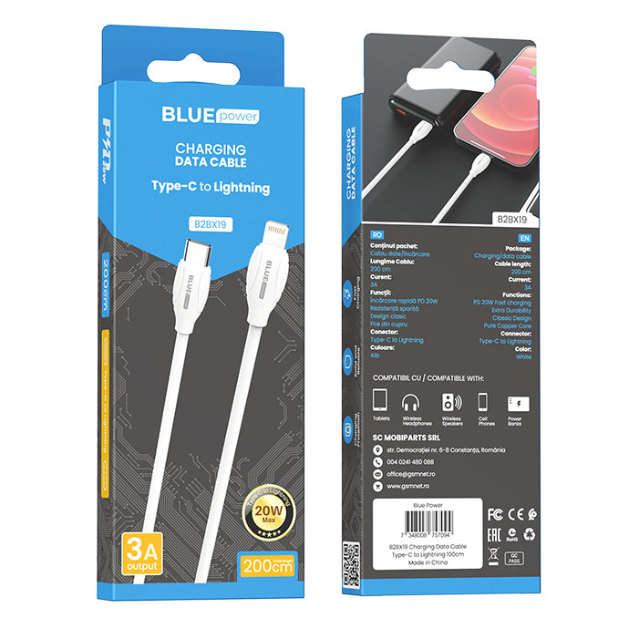 USB-C - Lightning kabel za prijenos podataka i punjenje BLUE Power B2BX19, 18W, 2m, bijeli