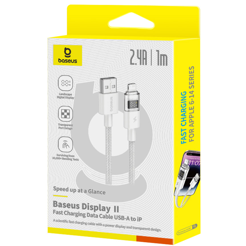 Kabl za prenos podataka i punjenje USB-A - Lightning Baseus Display 2, 18W, 1m, Beli P10382700211-00