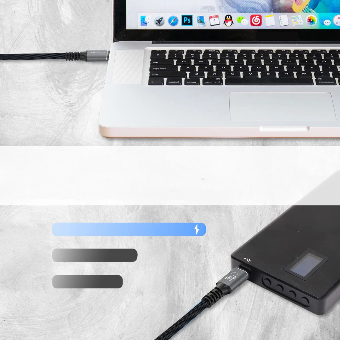 Kabl za prenos podataka i punjenje USB-C - USB-C WZK WPS-UY42S, 240W, 2m, Crni