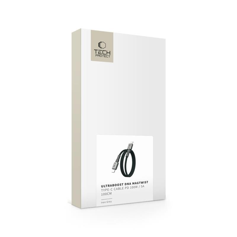 Kabl za podatke i punjenje USB-C - USB-C Tech-Protect Ultraboost DNA MagTwist, 100W, 1m, Sivi