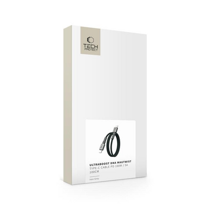 Kabl za podatke i punjenje USB-C - USB-C Tech-Protect Ultraboost DNA MagTwist, 100W, 1m, Sivi