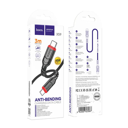 USB-C - USB-C HOCO X59 Victory kabl za prenos podataka i punjenje, 60W, 3m, Crna