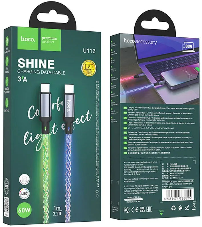 Kabl za Podatke i Punjenje USB-C - USB-C HOCO U112, 60W, 1m, Sivi