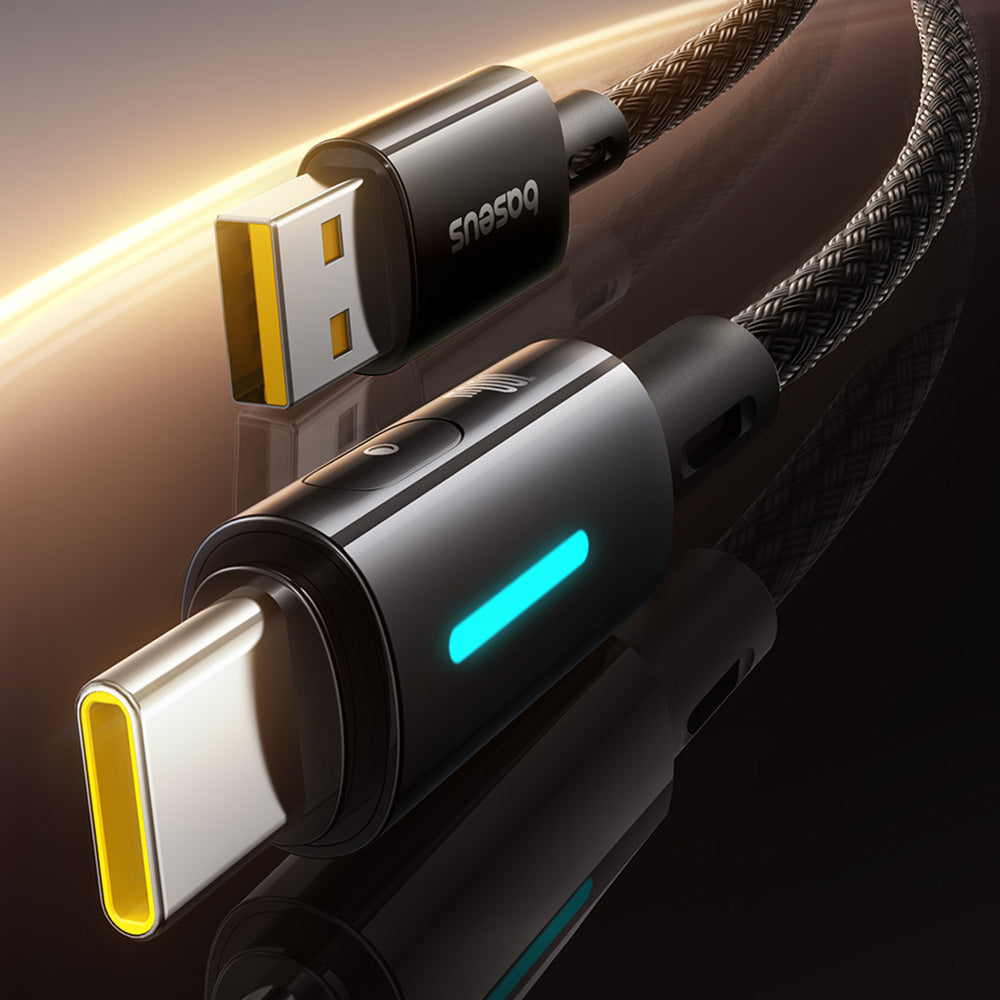 Kabl za podatke i punjenje USB-A - USB-C Baseus Lit Button Control, 100W, 2m, Crni P10379002121-01