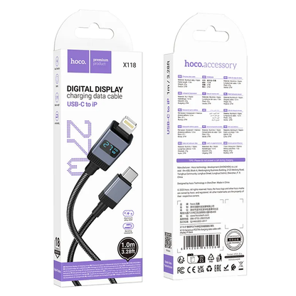 Kabl za podatke i punjenje USB-C - Lightning HOCO X118 Display, 27W, 1m, Crni