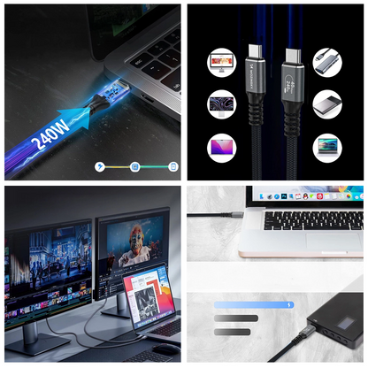 Kabl za prenos podataka i punjenje USB-C - USB-C WZK WPS-UY42S, 240W, 2m, Crni
