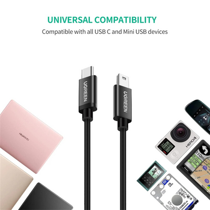Kabl za podatke i punjenje USB-C - miniUSB UGREEN US242, 18W, 1m, Crni