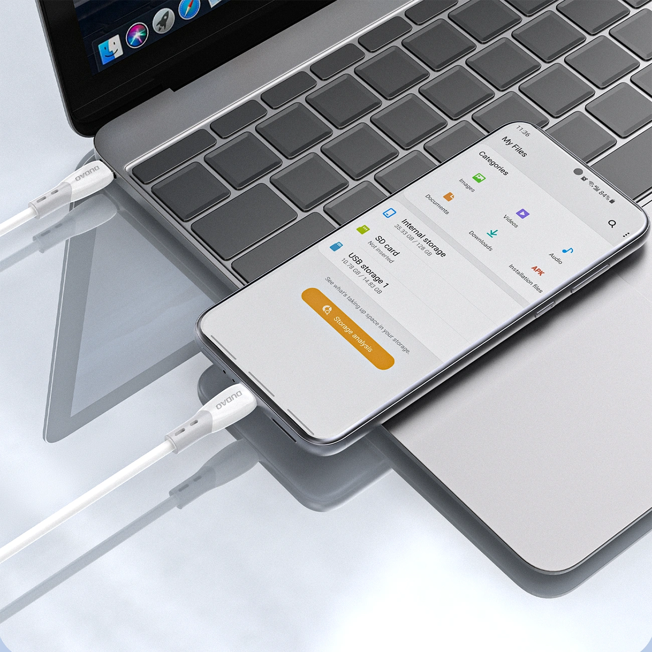 Kabl za podatke i punjenje USB-C - USB-C Dudao L25SC, 60W, 1m, Bel