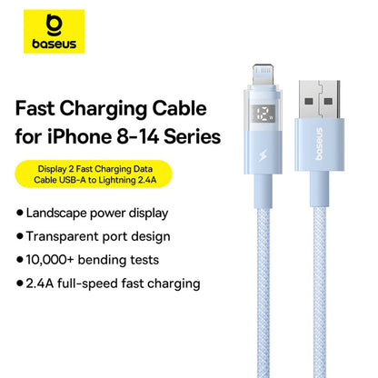 Kabl za prenos podataka i punjenje USB-A - Lightning Baseus Display 2, 12W, 2m, Plavi P10382700311-01