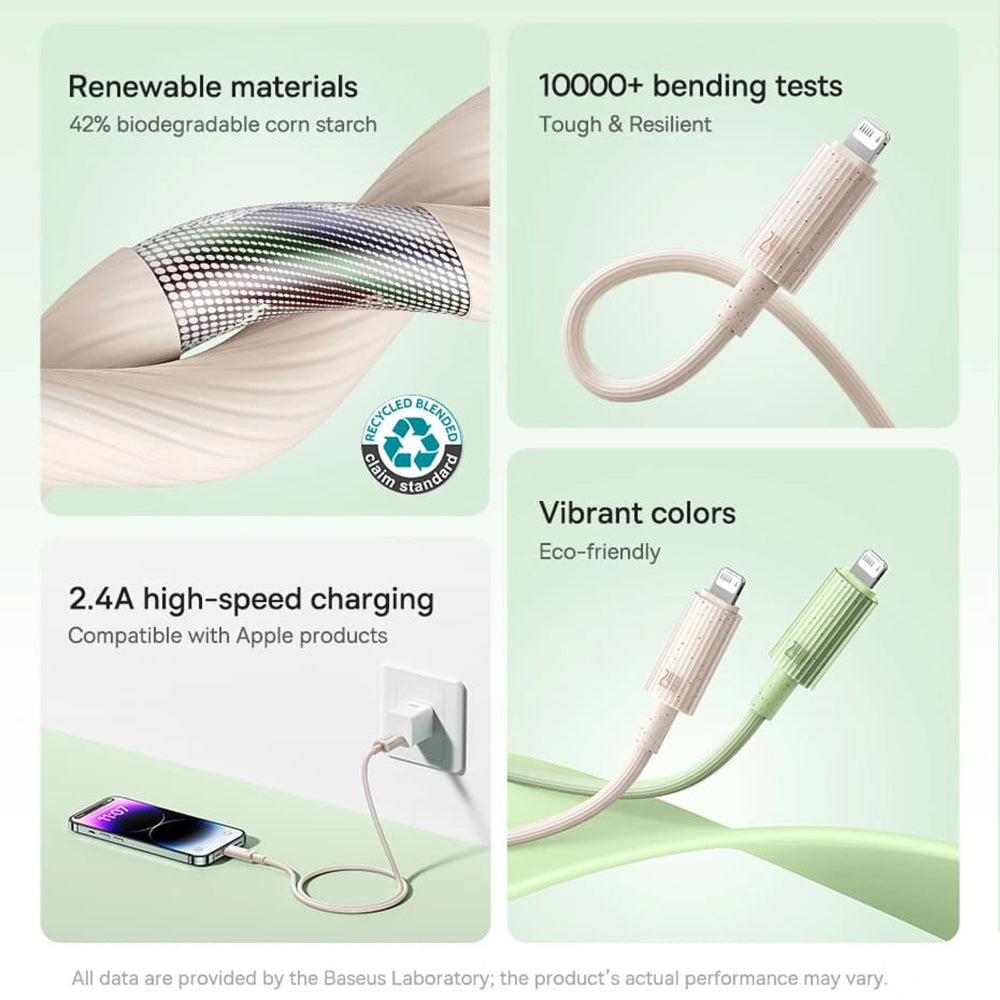 Kabl za Podatke i Punjenje USB-A - Lightning Baseus Habitat, 18W, 2m, Zelen P10360200631-01