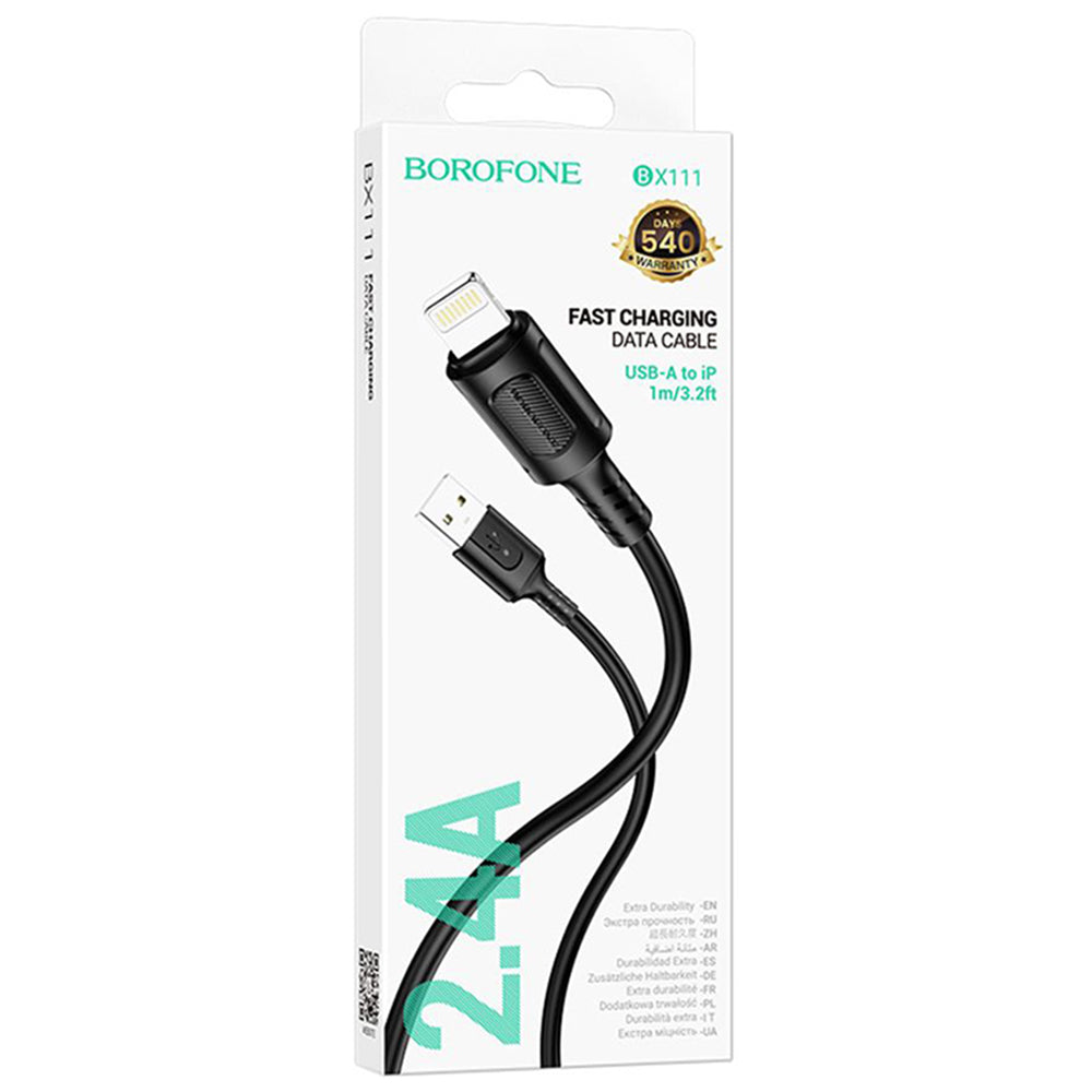 Kabl za podatke i punjenje USB-A - Lightning Borofone BX111 Feliz, 18W, 1m, Crni