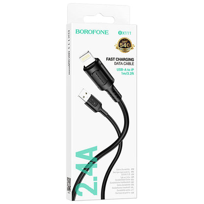 Kabl za podatke i punjenje USB-A - Lightning Borofone BX111 Feliz, 18W, 1m, Crni