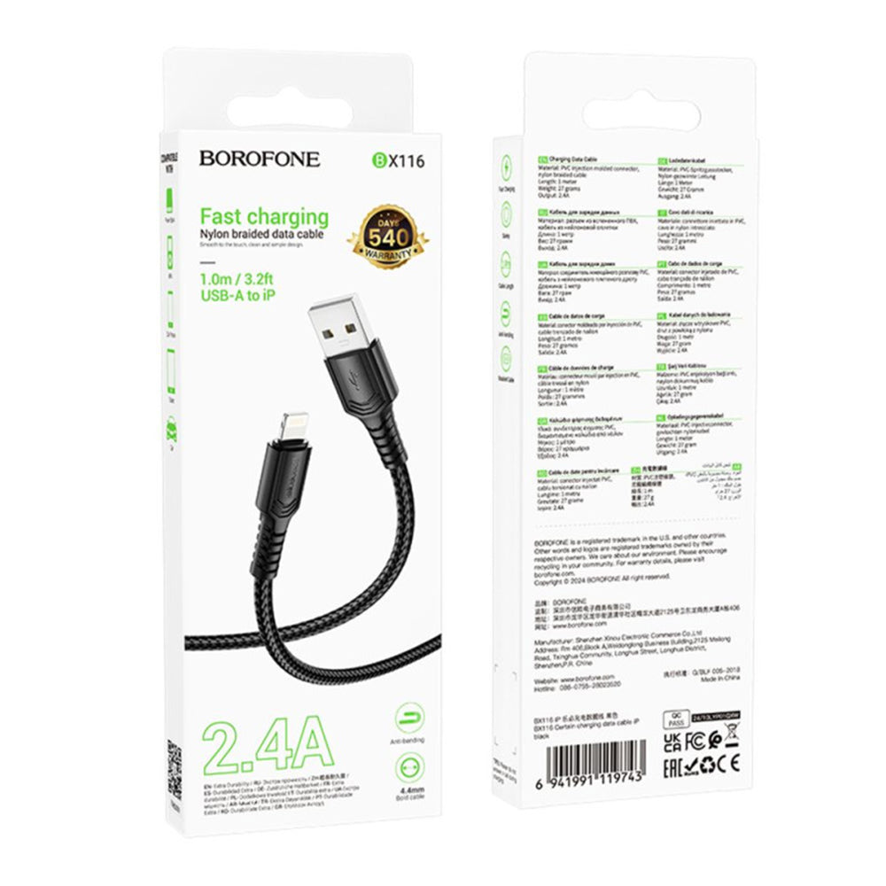 Kabl za podatke i punjenje USB-A - Lightning Borofone BX116 Certain, 18W, 1m, Crni
