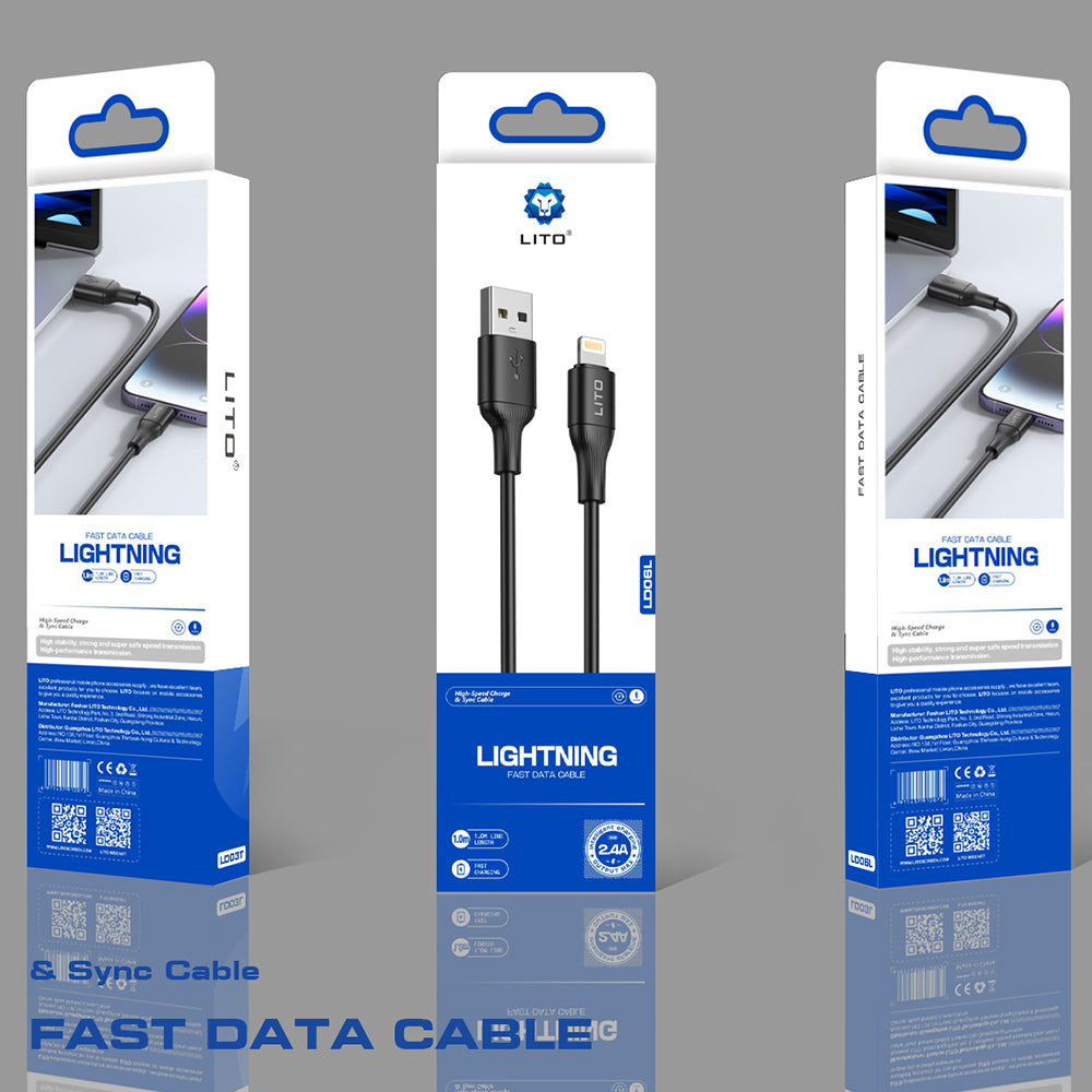 Kabl za Prenos Podataka i Punjenje USB-A - Lightning Lito LD06L, 18W, 1m, Crni