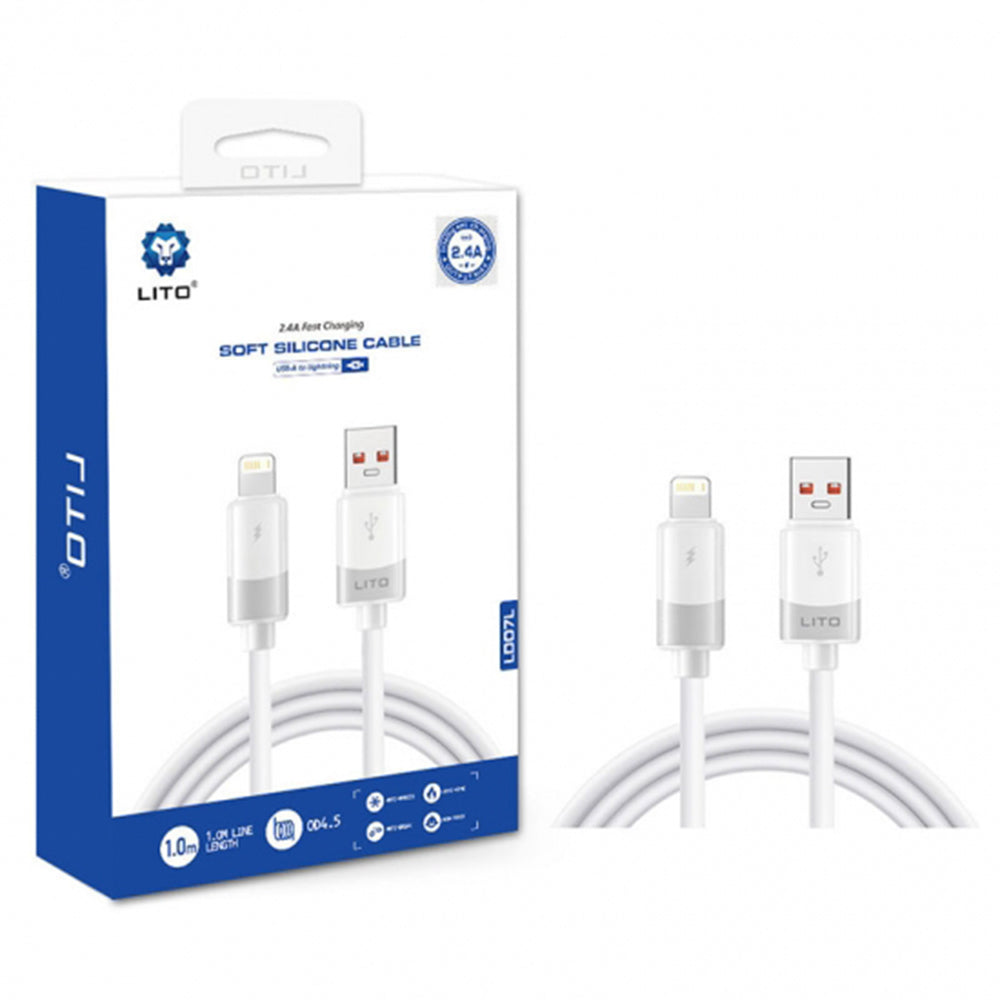 Kabl za Prenos Podataka i Punjenje USB-A - Lightning Lito LD07, 60W, 1m, Beli