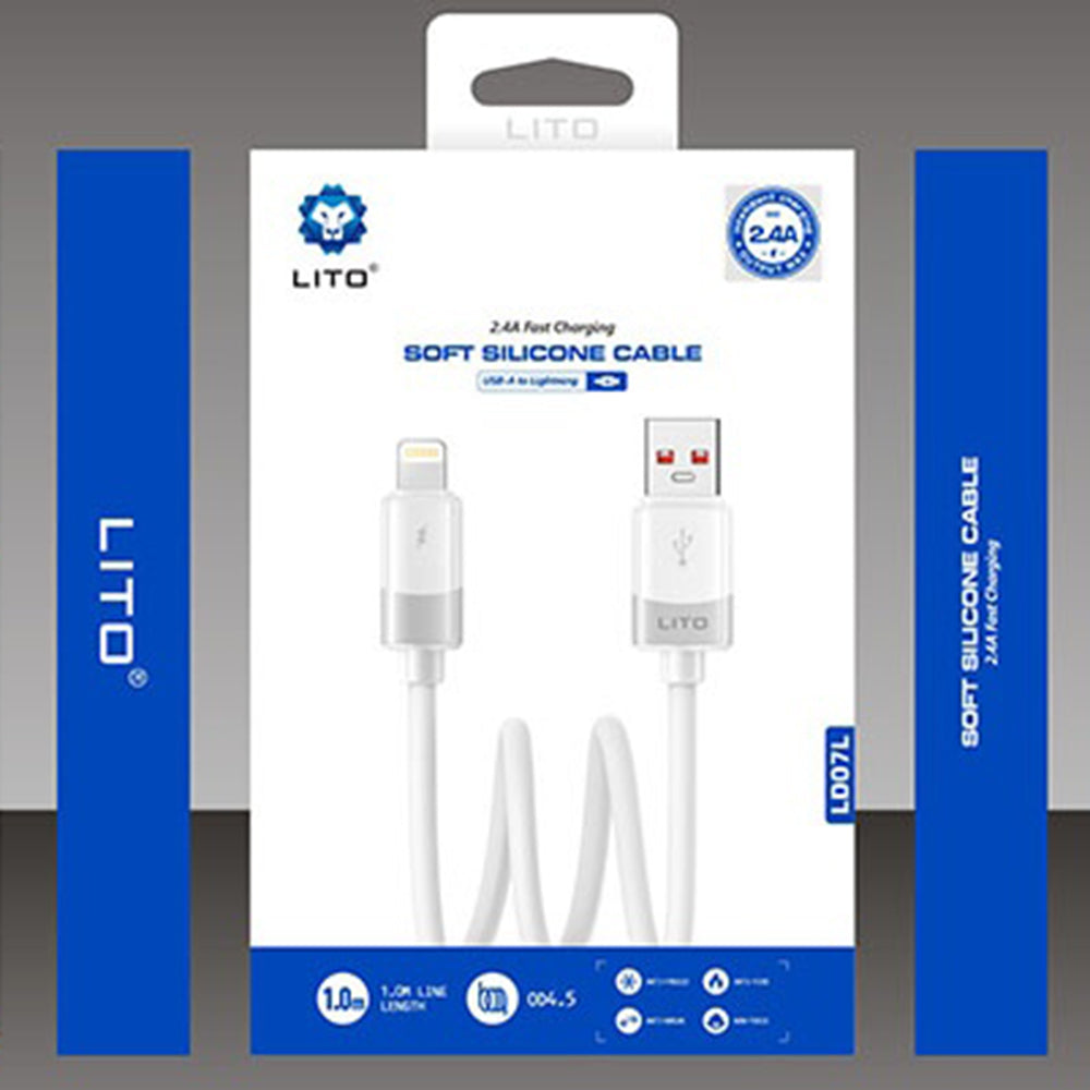 Kabl za Prenos Podataka i Punjenje USB-A - Lightning Lito LD07, 60W, 1m, Beli