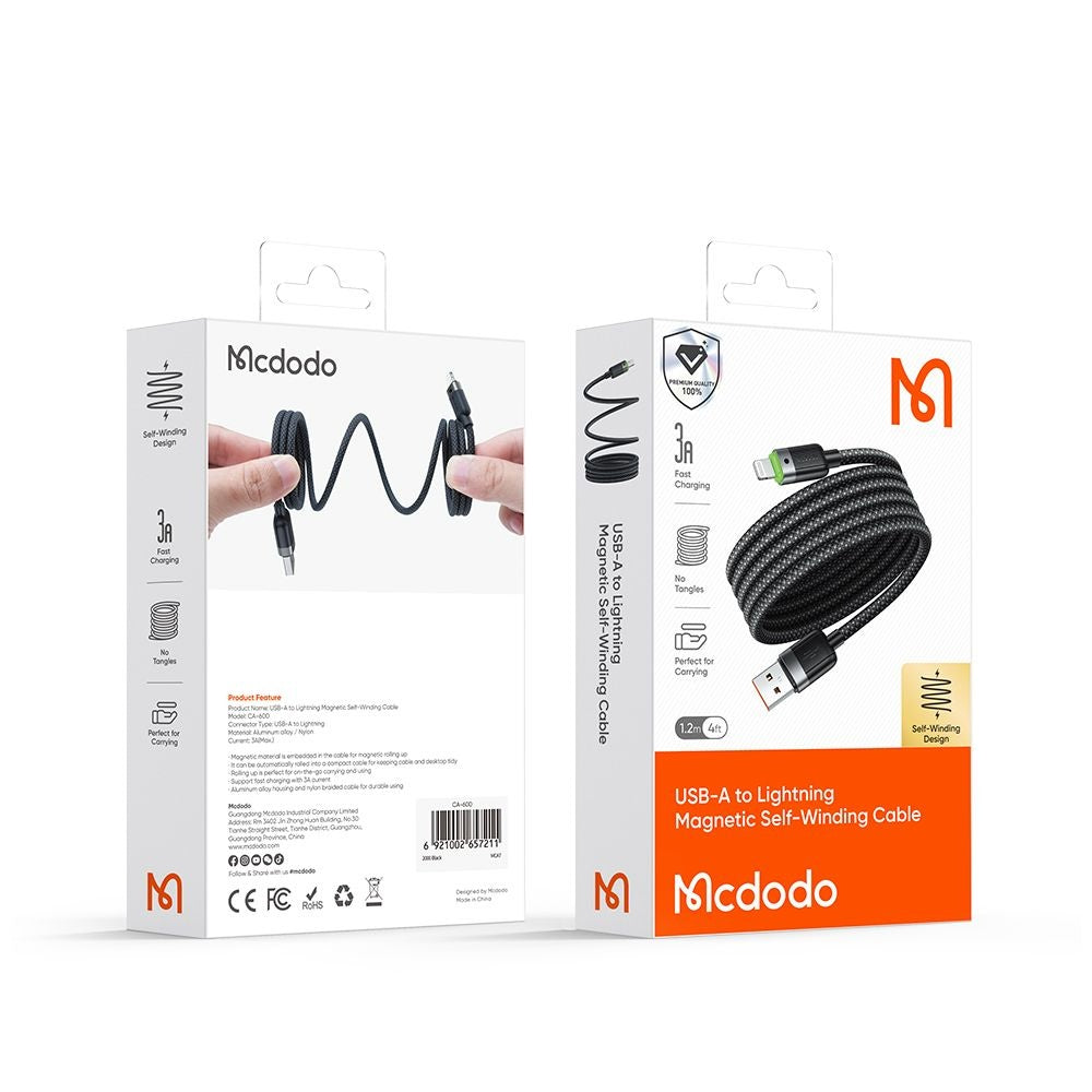 Kabl za podatke i punjenje USB-A - Lightning McDodo CA-6000 Self Winding, 18W, 1.2m, Crni