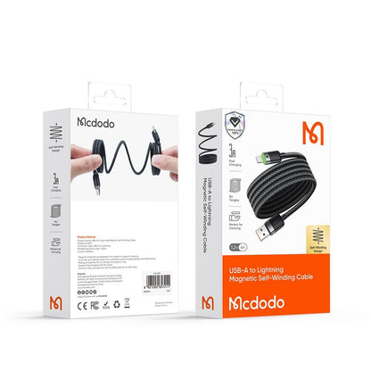 Kabl za podatke i punjenje USB-A - Lightning McDodo CA-6000 Self Winding, 18W, 1.2m, Crni