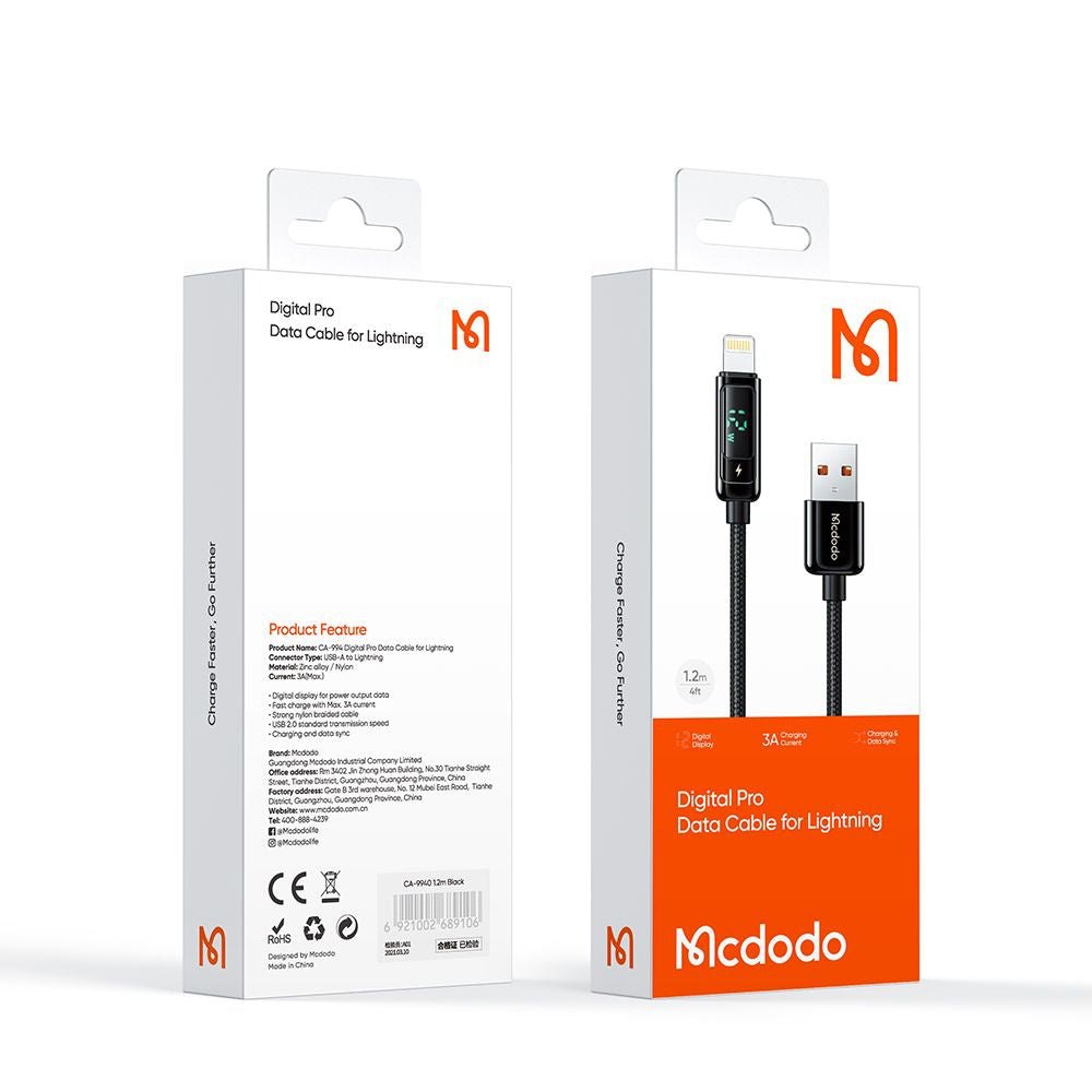 Kabl za prenos podataka i punjenje USB-A - Lightning McDodo CA-9940 Display, 12W, 1.2m, Crni