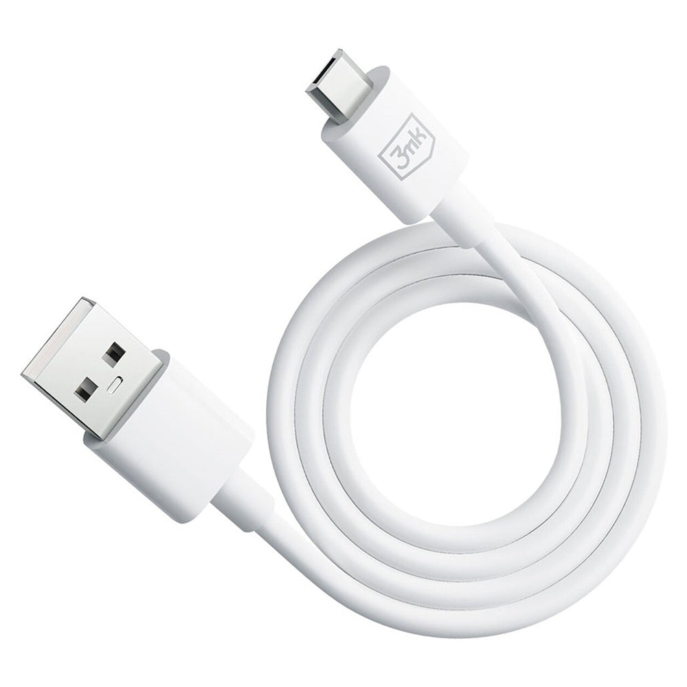 Kabl za podatke i punjenje USB-A - microUSB 3MK Hyper, 18W, 1.2m, Bel