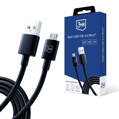Kabl za podatke i punjenje USB-A - microUSB 3MK Hyper, 18W, 1.2m, Crni