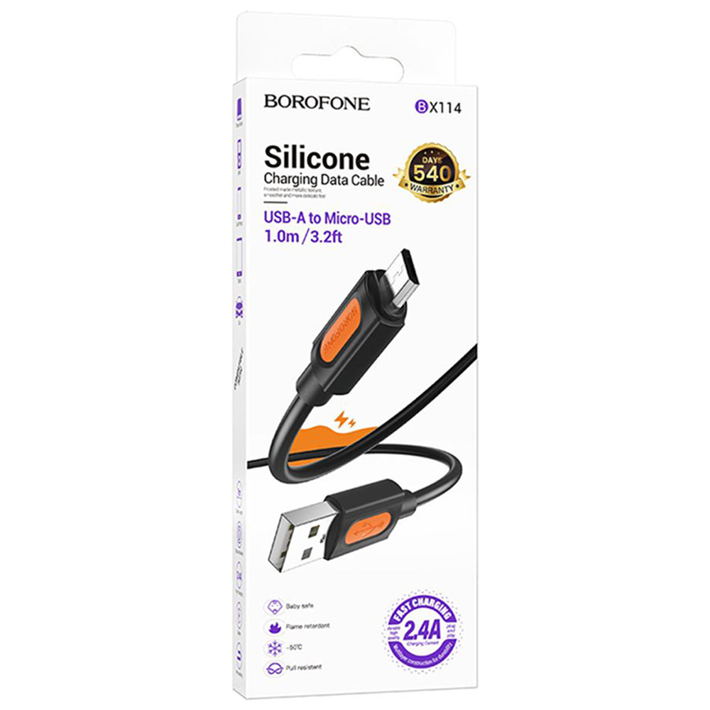 Kabl za prenos podataka i punjenje USB-A - microUSB Borofone BX114 Silicone, 18W, 1m, Crni