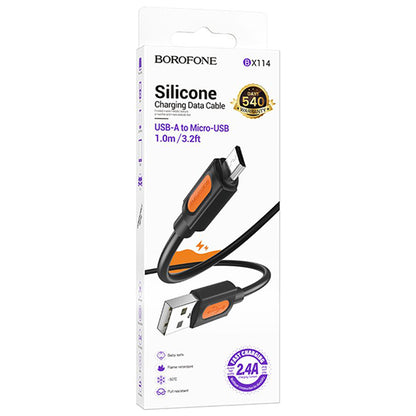 Kabl za prenos podataka i punjenje USB-A - microUSB Borofone BX114 Silicone, 18W, 1m, Crni