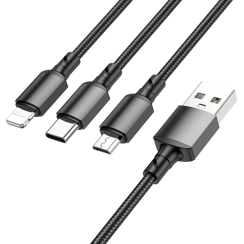 Kabl za punjenje USB-A - Lightning / microUSB / USB-C Borofone BX72, 18W, 1m, Crni