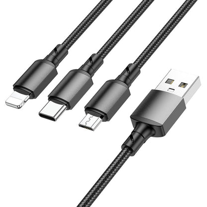 Kabl za punjenje USB-A - Lightning / microUSB / USB-C Borofone BX72, 18W, 1m, Crni