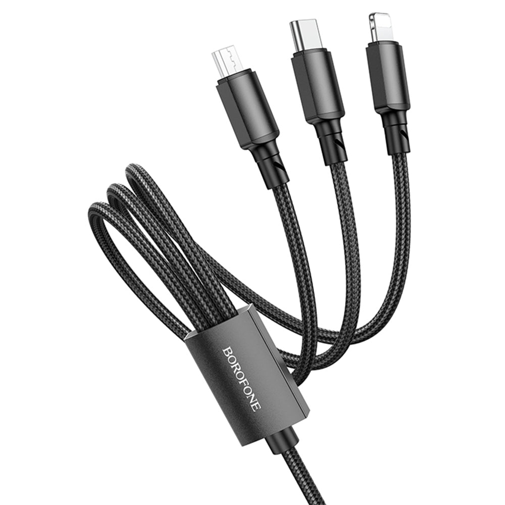 Kabl za punjenje USB-A - Lightning / microUSB / USB-C Borofone BX72, 18W, 1m, Crni