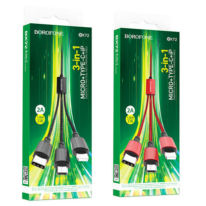 Kabl za punjenje USB-A - Lightning / microUSB / USB-C Borofone BX72, 18W, 1m, Crni