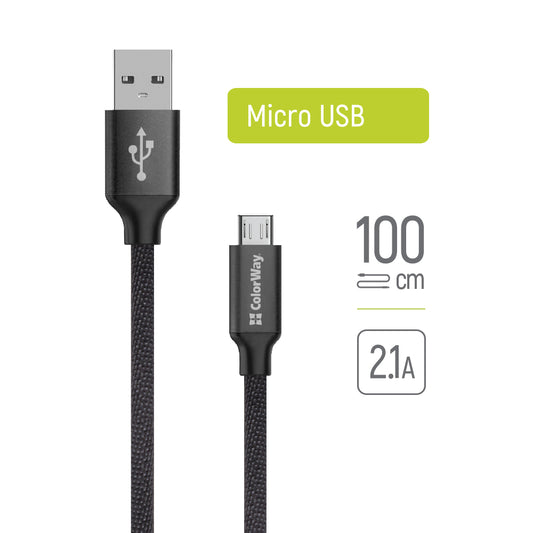 Kabl za Prenos Podataka i Punjenje USB-A - microUSB ColorWay CW-CBUM002, 18W, 1m, Crni