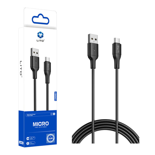 Kabl za Prenos Podataka i Punjenje USB-A - microUSB Lito LD06V, 18W, 1m, Crni