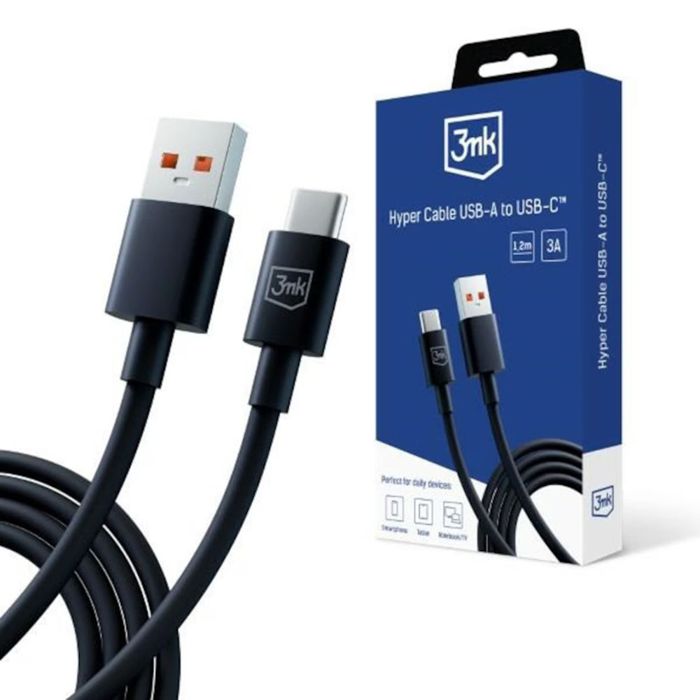 Kabl za prenos podataka i punjenje USB-A - USB-C 3MK Hyper, 18W, 1.2m, Crni