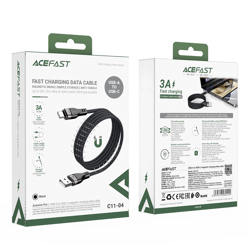 Kabl za podatke i punjenje USB-A - USB-C Acefast C11-04, 18W, 1.2m, Crni