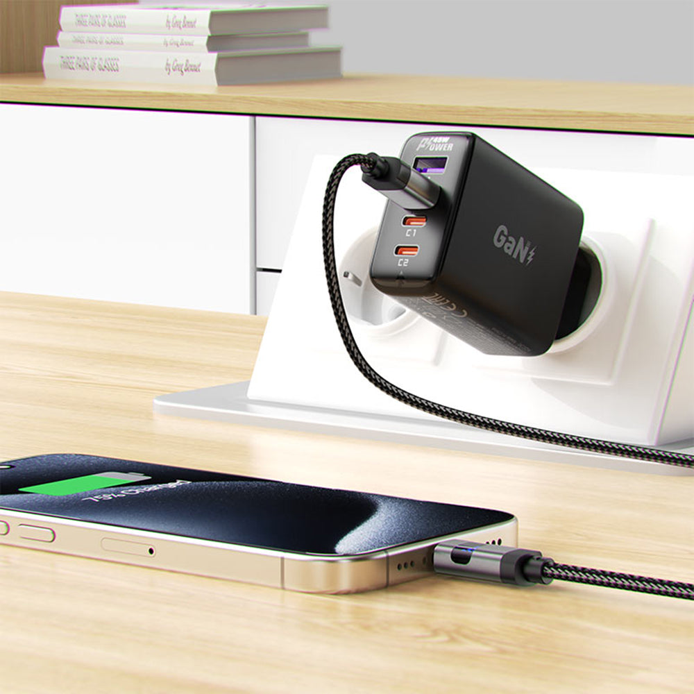 Kabl za podatke i punjenje USB-A - USB-C Acefast C15-04 Display, 66W, 1.2m, Crni