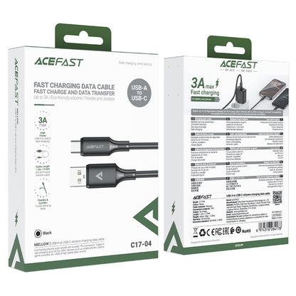 Kabl za prenos podataka i punjenje USB-A - USB-C Acefast C17-04, 18W, 1.2m, Crni