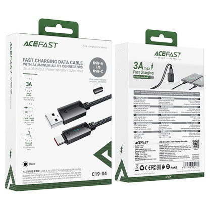 Kabl za prenos podataka i punjenje USB-A - USB-C Acefast C19-04, 18W, 1.2m, Crni