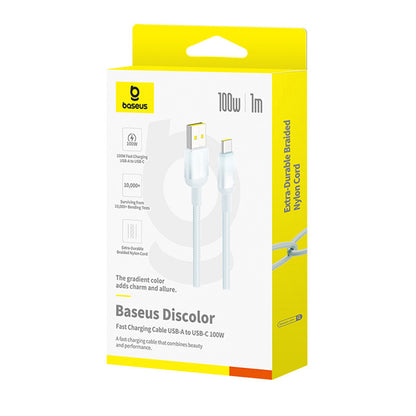 Kabl za podatke i punjenje USB-A - USB-C Baseus Discolor, 100W, 1m, Plavo Zelen E0420801
